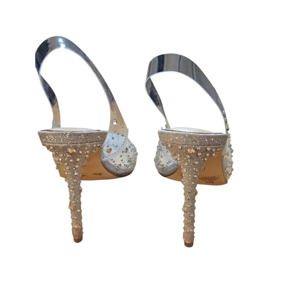 Jessica Simpson Silver Clear Glitter Slingback Heels Size 7 - Picture 10 of 14